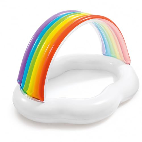 Rainbow Inflatable Paddling Pool with Arch Canopy, Ages 1–3, 1.42 x 1.19 x 0.84 m, White and Multicolour
