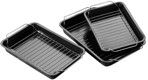 Premier Housewares Roasting Trays with Rack - Set of 3,Black,H24.50 x W35 x D9.50cm