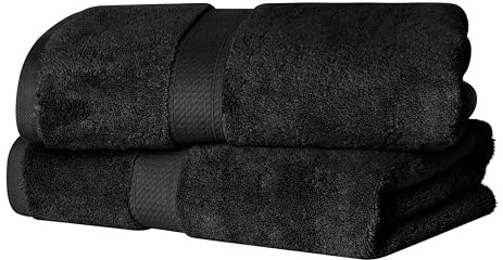 SUPERIOR Egyptian Cotton Plush & Absorbent, Bath Towel Set of 2, Black