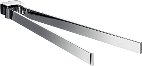 emco LOFT Handtuchhalter zweiarmig zur Wandmontage, schwenkbarer Badetuchhalter aus Aluminium, hochwertige Handtuchstange für zwei Handtücher, chromfarben, Chrom