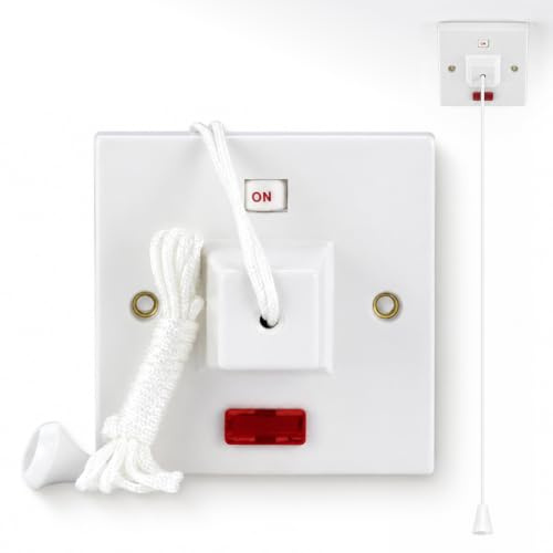 STATUS Ceiling Switch, White, 45A 2 Way Pull Cord Light Switch | Neon Indicator, Trade, Perfect for DIY, Bathroom Ready, Modern Design, S45ACSB3