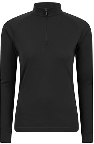 Mountain Warehouse Talus Womens Thermal Baselayer Top - Long Sleeves T-Shirt, Lightweight, Breathable Tee, Quick Dry Tee Shirt – Spring Summer & Outdoors Black (Zip Neck) Women's Size 12