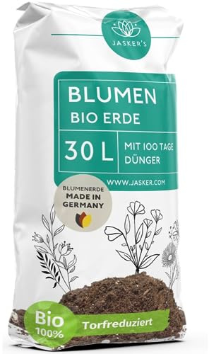 Bio Blumenerde 30 L mit Dünger - Erde für Pflanzen - Torfreduzierte Pflanzenerde aus 100% natürlichen Rohstoffen für kräftige Blumen - Universalerde für Pflanzen
