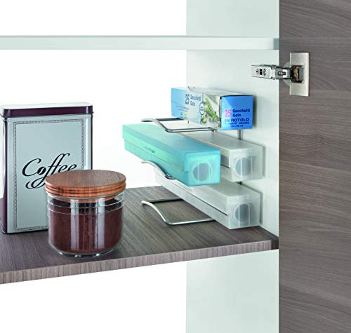 Metaltex Organiseur Porte Rouleaux de Cuisine, Gris métallisé, 12 x 14 x 15 cm