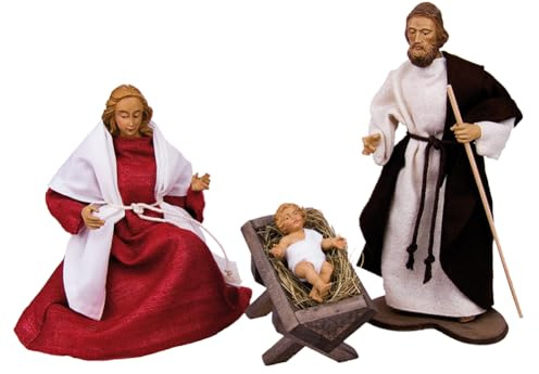 Fritz Cox RuCo Heilige Familie | 3-teiliges Krippenset | Ankleidekrippe 22 cm | Handgenähte Stoffkleidung | Handarbeit aus Deutschland