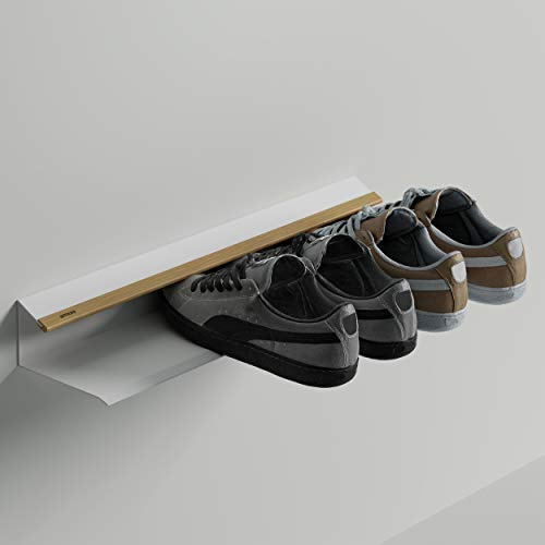 Armore Schuhregal zum Aufhängen an der Wand, Schwerlastregal, Regal aus Natürlichem Eichenholz und Metall 58 x 14 x 8 cm Made in Italy, Schuhschrank Schmal Mit Drei Paar Schuhen