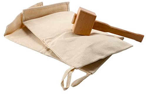 2pcs Ice Crush Bag Lewis Bag Canvas Ice Bag Reusable Canvas Bag with Wood Hammer Mallet for Summer Bartender Kit & Bar Tools Kitchen Accessory