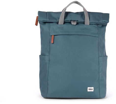 ROKA Finchley Roll Top Backpack for Women & Men - Medium Canvas Rucksack w/Magnetic Closure & Multi Pockets for Work, School, Travel - Airforce Blue