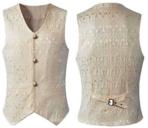 Proumhang Chaleco de Traje Victoriano para Hombre,Chaleco Gótico Steampunk para Hombre,Ropa Vintage Medieval de Halloween,Chaleco Corto de Jacquard para Hombre Blanco M