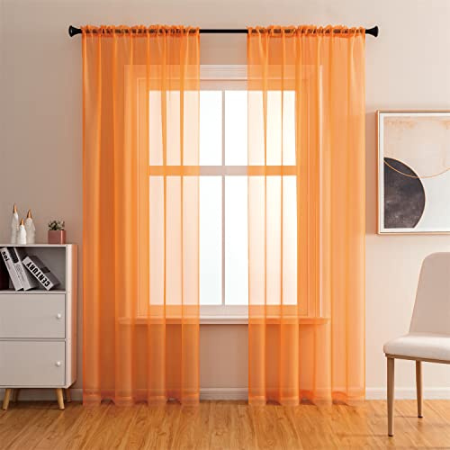GYROHOME Tenda in voile trasparente con tasca per canna, filtro per la luce del sole, trasparente, per camera da letto, patio, set di 2 pannelli, arancione, 132 x 274 cm