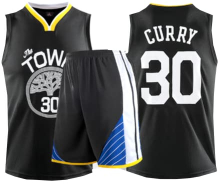 LUVYIMO Barn ärmlös baskettröja kläder nätväst uniform topp och shorts pojkar barn sommar kläder set, svart, M(125-135CM)