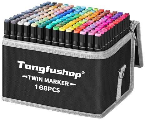 Tongfushop Filzstifte Marker Set, 168 Farben Alkohol Marker mit Feinspitze & Breitspitze, 2-Sekunden Schnelltrocknend, Alkohol Stifte mit Anti-Seepage Abstandshaltern für Malerei, Design