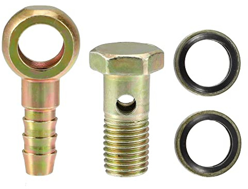QUARKZMAN M12x1.5 Banjo Bolzen Kit 1pc Für Bremssystem Eisenkupfer | Bronzefarben, M12x1.5, Für Luft- Und Kraftstoffzufuhr, Für Motor, 2 Kupfer Unterlegscheiben, 1 Schraube, 1 Stecknippel