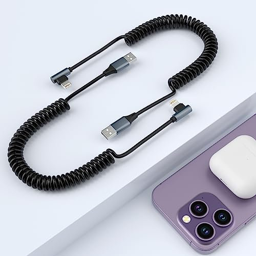 90 Grad Lightning Spiralkabel 2 Pack, USB iPhone Kurz Auto Kabel mit Apple Carplay und MFi Zertifiziert, Kurzes iPhone Ladekabel für iPhone/Pad/Pod