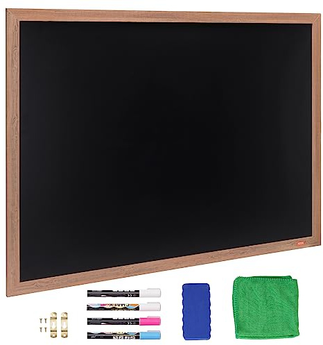 VEOVR Magnetic Chalk Board, Hanging Message Signs with Chalks & Eraser, Vintage Wooden Chalkboard Sign, Rustic Brown Framed Calendar and Bulletin Combo Boards, 35x46, Kitchen, Home Decor, Wedding