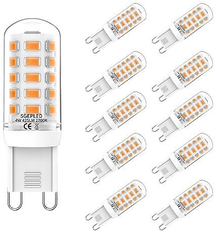 SGEPLED G9 LED Lampe Warmweiß 2700K,4W LED Leuchtmittel Replacement for Halogen Lamp G9 40 W 33 W,9 Glühbirne 425 lm, Kein Flackern, Nicht dimmbar, Enegiesparende G9 kleine Birne, 10er Set