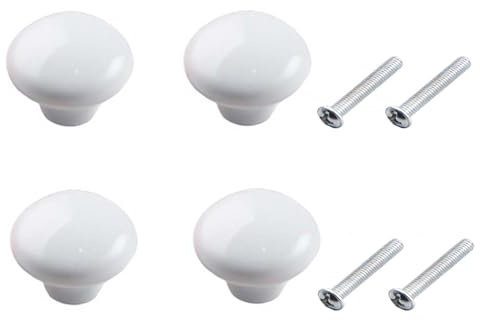 Yesmin 4 Pcs Colored Ceramic Drawer Handles,Cute Cabinet Handles,Wardrobe Door Single Hole,Bedroom,Living Room,Kitchen Furniture-White