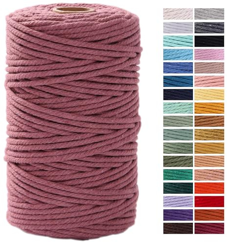 ZXCDINO Makramee-Schnur, Vintage-Stil, Rosa, 4 mm x 90 m, farbiges Baumwollseil, Bastelschnur, bunte Baumwollschnur zum Aufhängen an der Wand, Pflanzenaufhänger, Basteln, Stricken, dekorative Projekte