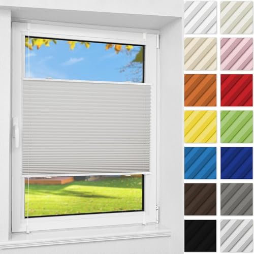 Plissee Klemmfix ohne Bohren 120 x 190 cm Kleben ohne Bohren zum Fensterrahmen Jalousien Rollo mit Klebefunktion, inkl Befestigungsmaterial, für Wohnzimmer Fenster&Tür, Hellgrau