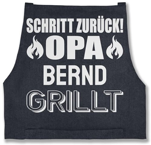 Schürze - Grillschürze Herren Männer - Opa grillt mit Namen Schritt zurück Opi Geschenk - 85x69 - Jeans Blau - geschenke grillen personalisierte schürzen grillzubehör grill grill-schürze zum