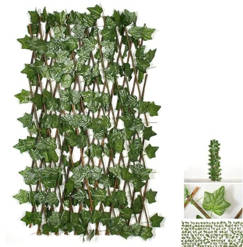 Recinzione for la privacy dell'edera artificiale espandibile, pannelli di recinzione a traliccio in legno con foglie verdi finte, siepe di edera, recinzione a foglie, traliccio in legno, erba artifici