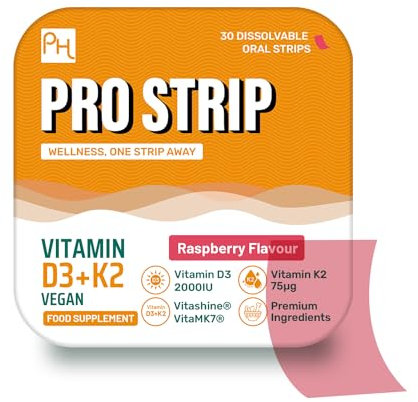 PROSTRIP® Vitamine D3 + K2 – 30 bandelettes végétaliennes orales – Ingrédients de qualité supérieure Vitashine® Vitamine D3 2000 UI et VitaMK7® K2 75 mcg de Prowise Healthcare