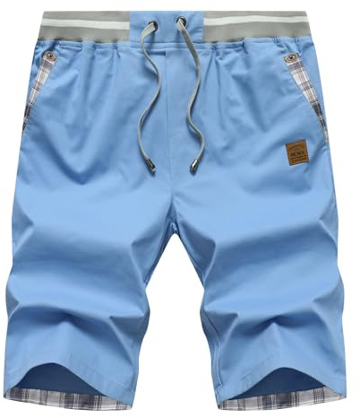 Djtnzdm Herr Cargoshorts Sommar Elegant Avslappnad Elastisk Bermudashorts Chino Shorts med Fickor, Himmelsblå, M