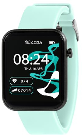 Tikkers Kids Series 13 smartklocka med fitnessmätare, väckarklocka, kamera, GPS-anslutning, pulsmätare, stegräknare, pekskärm, blå silikonrem