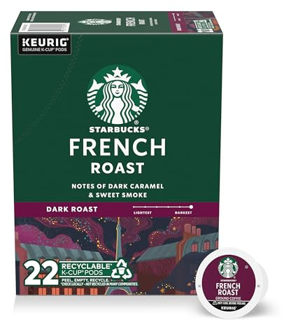 Starbucks K-Cup Coffee Pods, Dark Roast Coffee, French Roast for Keurig Brewers, 100% Arabica, 1 box (22 pods)