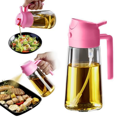 TrendPlain Spruzzino Olio per Friggitrice Aria 470ml, Dosatore Olio 2 in 1, Oliera Spray per Cucina, Insalata e Aceto, Accessori Cucina senza BPA - Rosa