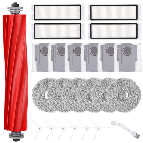 Kit Pièces d'rechange Compatible pour Roborock Q Revo S/Q Revo MaxV/Q Revo PRO,1 Brosse Principale, 6 Sacs à Poussière, 6 Chiffons, 6 Brosses Latérales, 4 Filtres, 1 Petite Brosse
