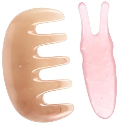 OHPHCALL Masajeador De Cuero Cabelludo y Peine Raspador 2 Piezas Juego Multifuncional Plástico Rosa Para Acupuntura Facial y Relajación En Casa