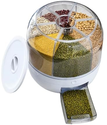 KIMÃCEN HOME Dispenser per riso e cereali, contenitore per riso e cereali, dispenser versatile per alimenti secchi con rotazione a 360° per un facile accesso (grande)