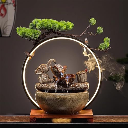 Fontaine de table avec encens à reflux fontaine intérieure avec LED objet décoratif de fontaine à eau en cascade qui peut attirer la richesse décoration humidificateur pour bureau sans plante.(Style6)