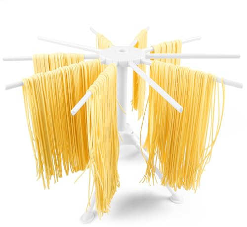 KEOUKE Collapsible Pasta Drying Rack - Foldable 10-Rod Pasta Dryer, Compact & Sturdy Design for Homemade Spaghetti Noodles, Easy Storage, Plastic