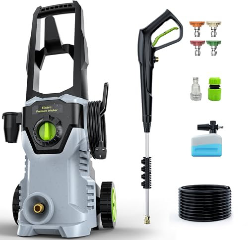 ETOOLAB Pressure Washers, 160Bar 450L/H Electric Power Washers with Foam Cannon, 4 Nozzles, 15M Total Long High Pressure Washer for Cars, Fences, Patios, Decks, Patios and Driveway