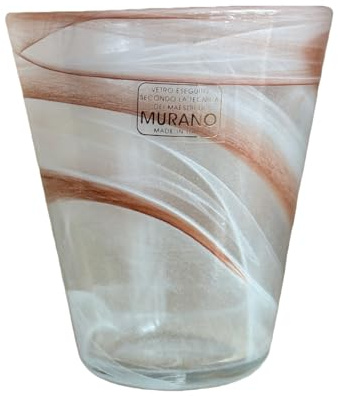 Omniacasa, Lot de 12 verres à eau en verre de Murano, fabrication artisanale, décorés avec effet vagues, couleur blanc et marron, fabriqués en Italie, élégants pour table, idée cadeau