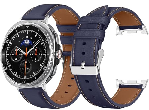 LanQii Läderarmband kompatibelt med Samsung Galaxy Watch 8 40 mm 44 mm/Samsung Galaxy Watch 8 Classic 46 mm, klockarmband i läder ersättningsarmband
