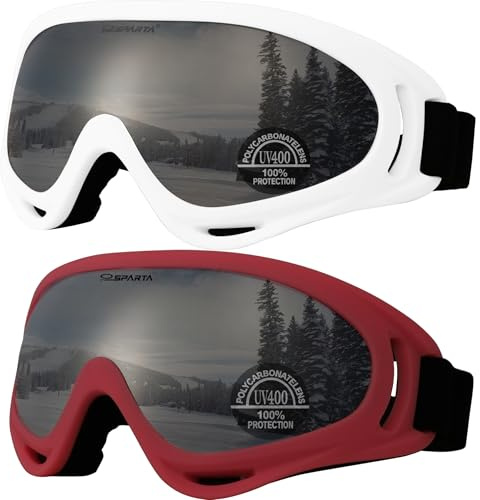 OUTDOORSPARTA 2-pacchetto Occhiali da sci da neve, occhiali da snowboard per uomini, donne, giovani, bambini, ragazzi o ragazze (9. Cornice Bianca, Lente D'argento; Rosa Rahmen, Lente D'argento)