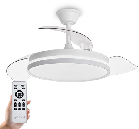 YOEVU | Ventilador de techo EOS ONE, 72W, ABS, LED regulable, aspas retráctiles, mando a distancia | Iluminación ajustable, silencioso, eficiencia energética