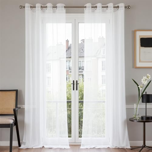 TOPICK White Net Curtains, Eyelet Voile Sheer Curtain 2 Panels, W55 xL96 | Semi Transparent Lightweight Soft Curtains for Living Room, Nursery, Bedroom