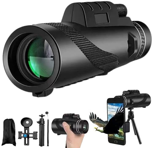 Divons Télescope monoculaire 12 x 50 avec Adaptateur pour Smartphone trépied et Sac Portable, monoculaire de Vision Plus Grande pour Adultes avec Prisme BAK4 et lentille FMC (Noir)