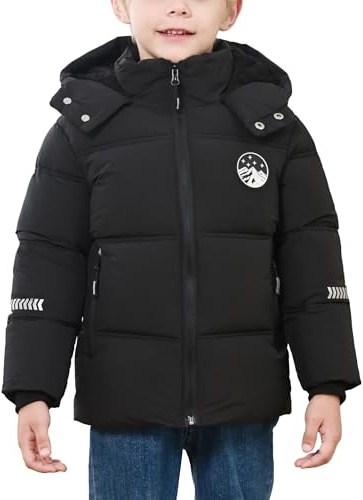 FEOYA Ado Doudoune Polaire Softshell Garçon Blouson D'Hiver Velours Pour Enfant Veste Chaude Ski Manteau Imperméable Parka Épaisseur Matelassée Noir 11 12 Ans