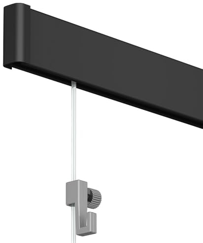 Artiteq Click Rail Tableau Suspension 400 cm - Noir - Kit Complet avec Fils Transparents, Crochets et Matériel de Fixation - 30 kg p/m Capacité de Charge