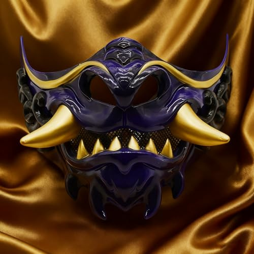 Aiwdeyi Masque Demi-Visage, Masque Hannya, masque demon slayer，masque halloween，Masque Oni pour Costume d'Halloween et Accessoires Cosplay，cadeaux de Noël