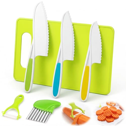 ITClosud 6-teiliges Kindermesserset, Montessori-Messer wie Schälmesser, Schneidebrett und Schälmesser, Geeignet für Kinder ab 2 Jahren zum Spielen und zur Eltern-Kind-Interaktion (6)