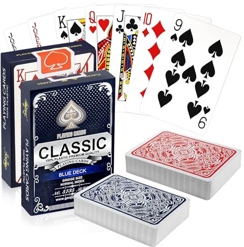 pangdapengpeng Lot de 2 Cartes Poker Plastique Imperméables | Cartes à Jouer Lavables en PVC pour Poker, Blackjack, Bridge