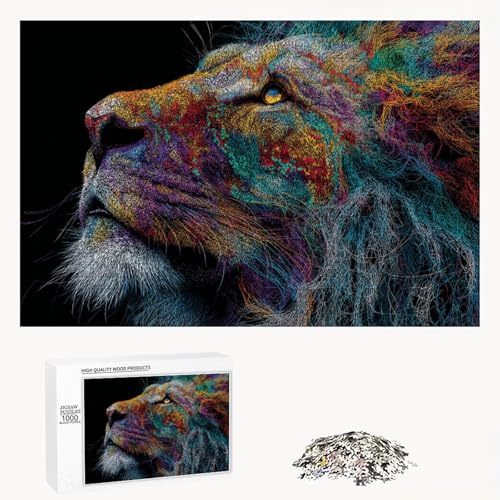 Pussel 500 delar för vuxna – Lejon och abstrakt – klassiskt träpussel med precisionssnitt och HD-tryck – 52 x 38 cm – avkoppling, mindfulness och väggdekoration, present – Inte under 14 år P3#19