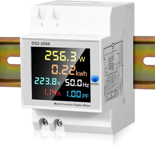 Halorin Contador de corriente digital LCD AC 40-300 V 100 A multifunción 6 en 1 medidor de corriente alterna Wattmeter KWh Contador Amperímetro Voltímetro DIN