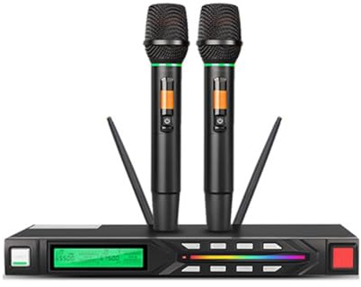 MOLERRI Professional Wireless Microphone Set UHF, Noise Reduction, Long Range, Dual Antenna for Stage Performances UK Plug